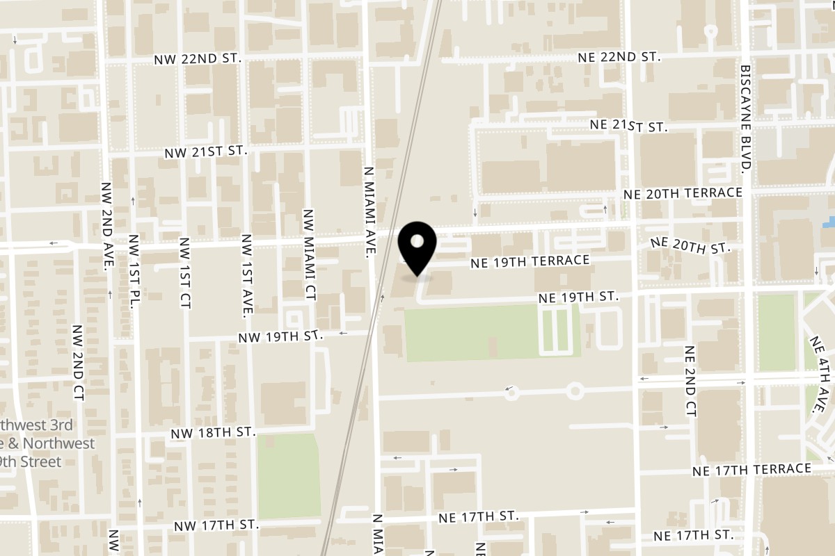Map showing the location of JoJo's Ny Style Pizza Miami on 1900 NE Miami Ct in Miami