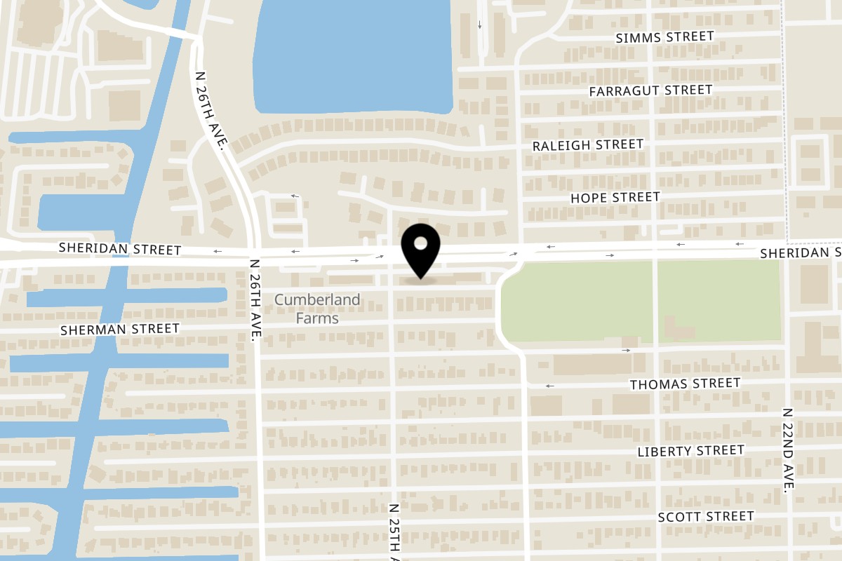 Map showing the location of JoJo's Ny Style Pizza Hollywood on 2458 Sheridan St in Hollywood